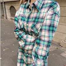 DC28-P45秋冬潮格子长袖衬衫男女美式字母宽松外套-网图现货，男装衬衫，星座603-2