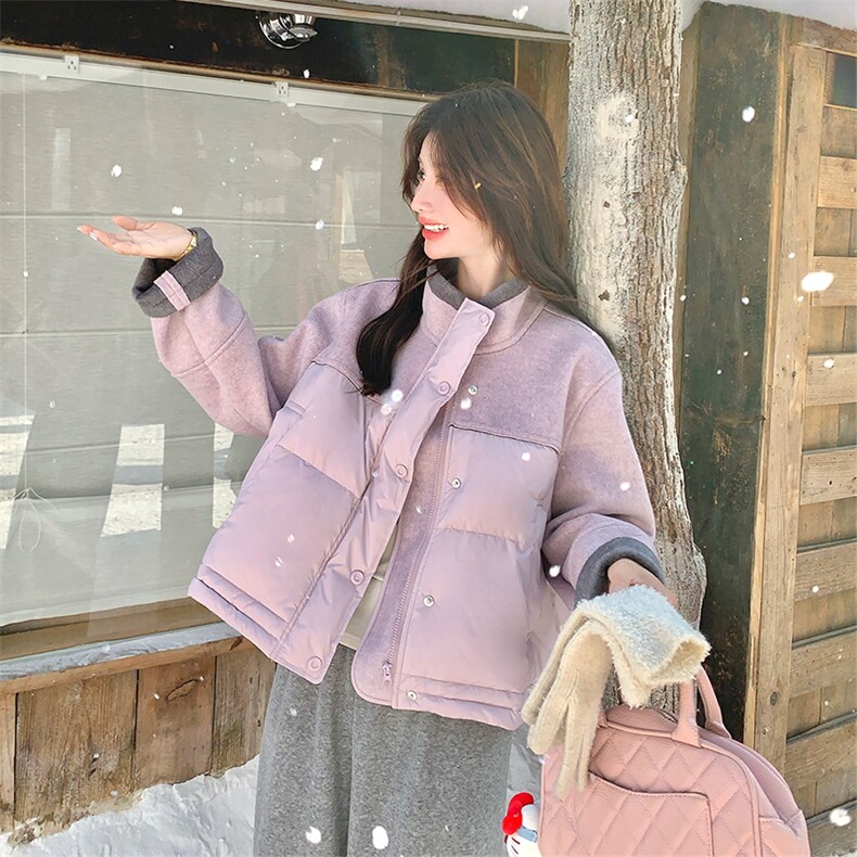 【新品】设计感毛呢拼接羽绒服外套女5161-P245-K368,女装羽绒服,2C126