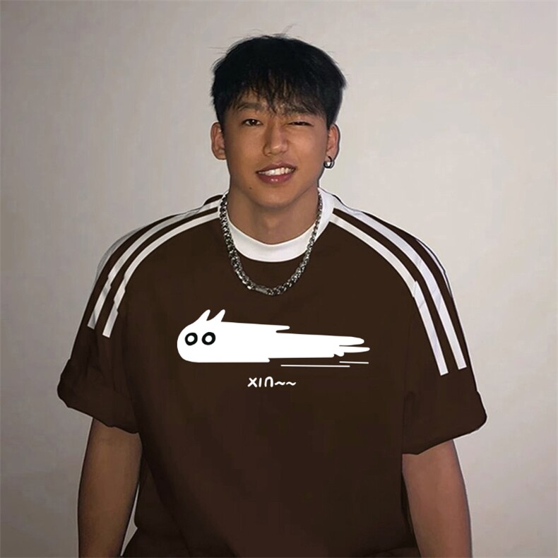 夏季美式高街重磅纯棉三条杠织带撞色男女短袖T恤ZD578-特P30,男装T恤,电商A486