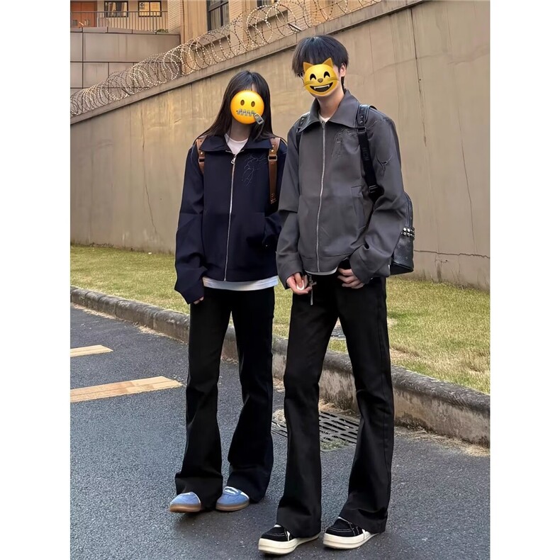 美式男女春秋高街黑色直筒牛仔裤弯刀微喇裤S6248 P37图片