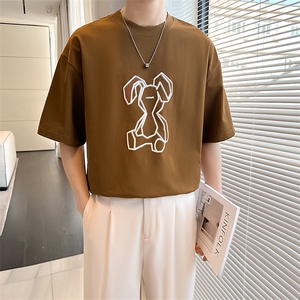 春夏轻熟风 抽象兔子纯色简约百搭圆领套头T恤TX15/P45控68图片