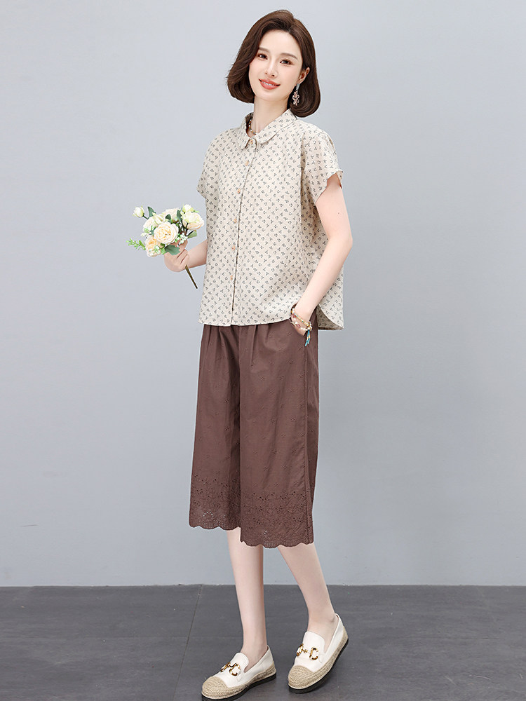 时尚套装女2025新款夏日绝美穿搭一整套妈妈休闲文艺棉麻风两件套,女装套装/套裙,奕阳依阁