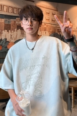 ！2025夏季新款男士烧花麂皮绒短袖T恤半袖TL2407特P26控48，男装T恤，电商B220