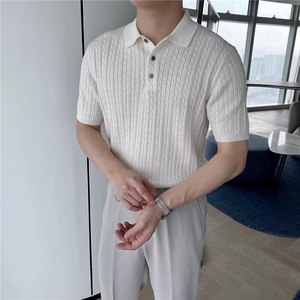 夏款男短袖POLO衫冰爽丝麻花针织衫T恤PL96 P45图片
