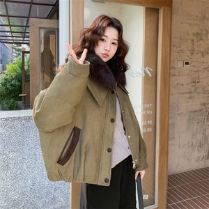 新款2B114-P460-K690军绿色真狐狸毛90白鸭绒派克服图片