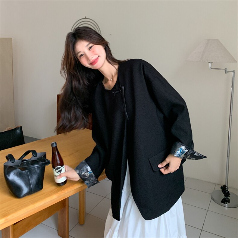 黑色风新中式盘扣西装外套#8503-P130-K198,女装短外套,2C111