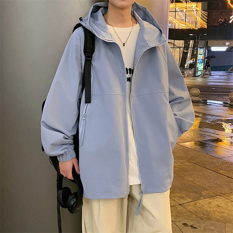 港风二开纯色上衣夹克宽松落肩拼色冲锋衣外套JK835P75,男装夹克,星座1204-3