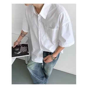 复古衬衫男夏装港风学生宽松小众设计感趣味新款男装上衣外穿图片
