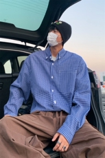美式复古格子衬衫男高街休闲情侣长袖衬衣宽松上衣C2263-特价P33，男装衬衫，电商A007