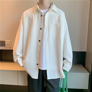 秋季ins港风纯色基础款排扣开叉长袖衬衫慵懒休闲衬衣 W1783-P34图片