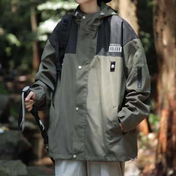 冲锋衣男韩版潮流连帽字母印花防水个性帅2023秋冬外套W4961-P63,男装夹克,星座412-3