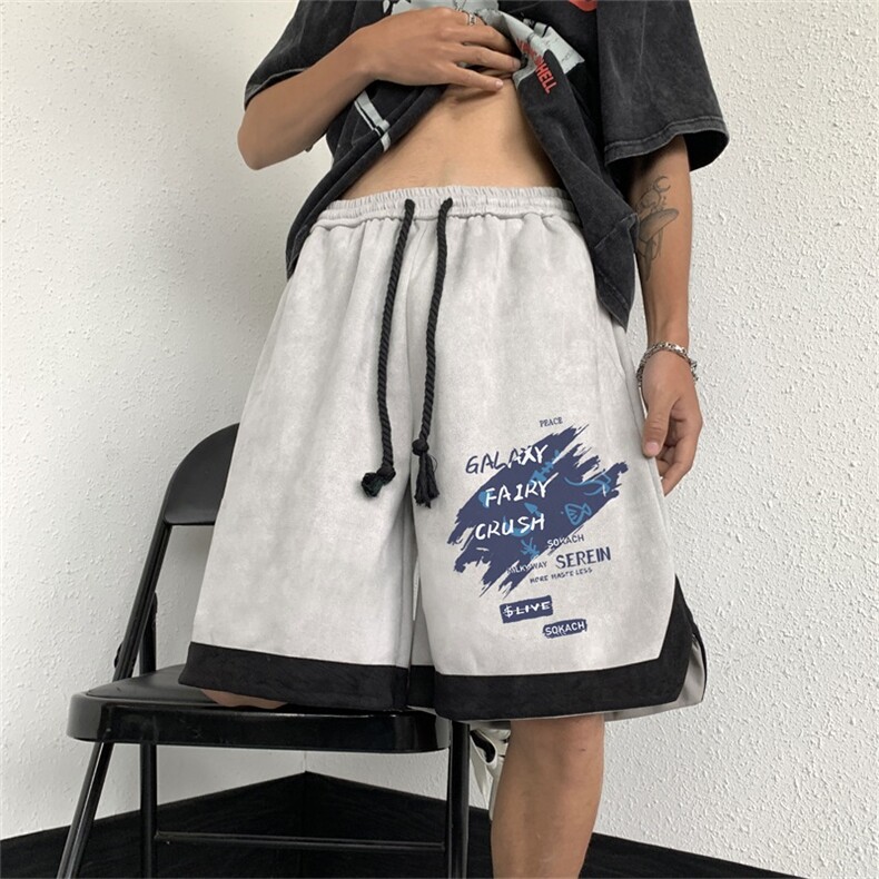 电商DSA028-DK23223L67P40抖音品质高街重磅印花鹿皮绒短裤男,男装牛仔裤,电商A028