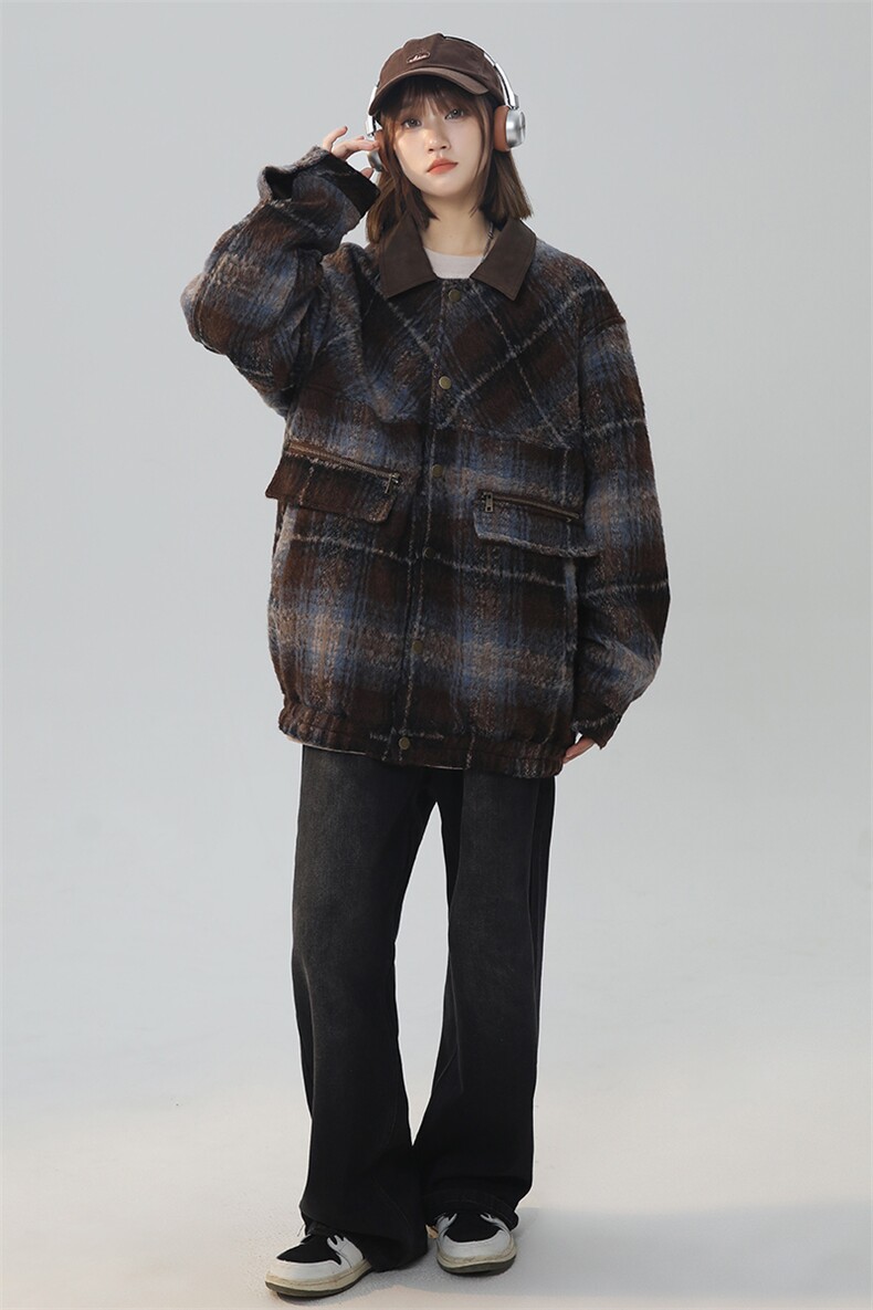 秋冬美式复古毛呢拼接皮衣格子美拉德外套情侣225-2-610-p100,男装毛呢大衣,星座225-2