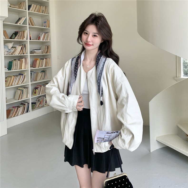 蛋白皮衣外套配丝巾披肩两个色（大货已出）2C375-603-P165-K258,女装短外套,2C375