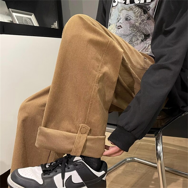 日系复古直筒灯芯绒裤子男秋冬ins潮宽松百搭阔腿休闲裤QK51-P35,男装休闲裤,星座1008
