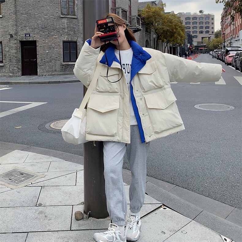 现货撞色加厚羽绒服50绒图片