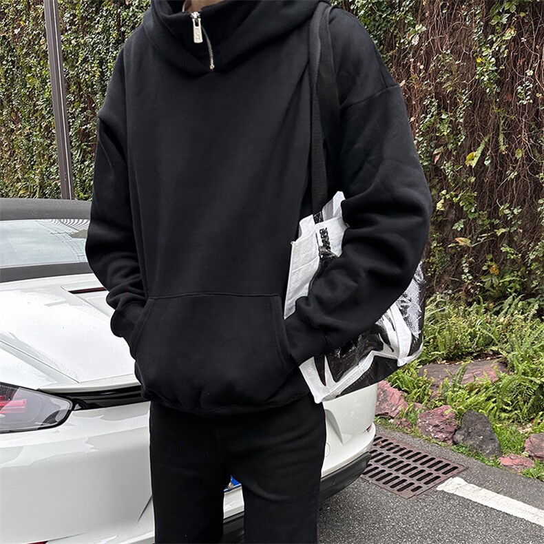 抖音得物高品质25秋冬美式高街宽松结构款假两件连帽卫衣外套W99，男装卫衣，电商A486-1