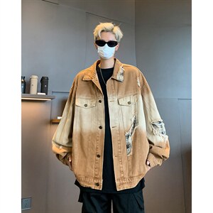 秋季新款港风美式潮牌痞帅设计感破洞牛仔夹克男潮ins JK1384-P78图片