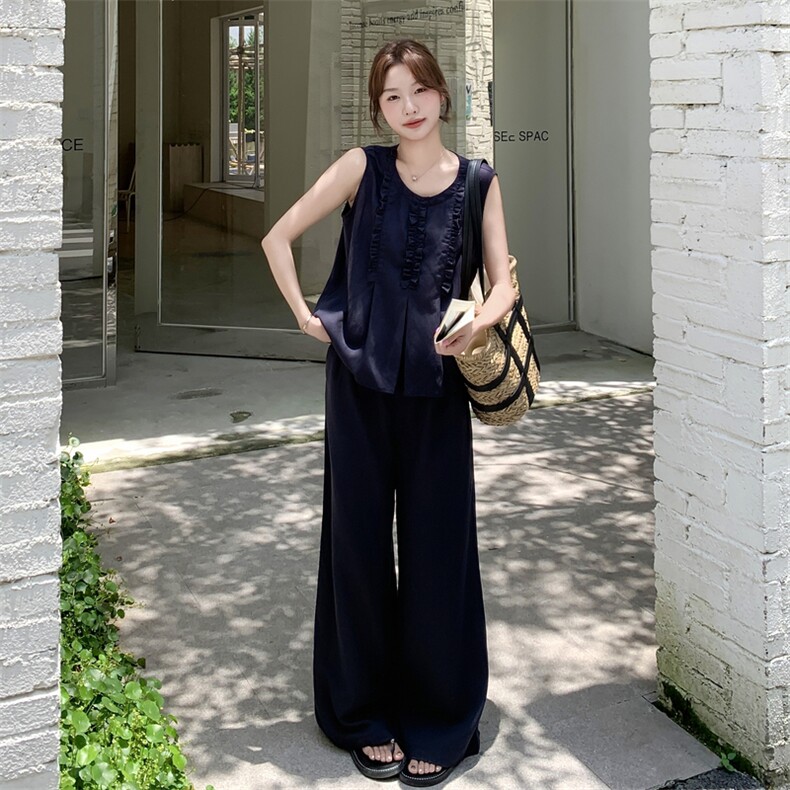 现货210-3273-P165-K218新款法式宽松马甲上衣配阔腿裤2025年夏季,女装套装/套裙,浙宝210（原浙宝191）