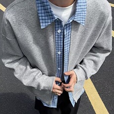 假两件格子拼接外套男新款美式卫衣开衫夹克AA90-P43，男装夹克，星座208-5