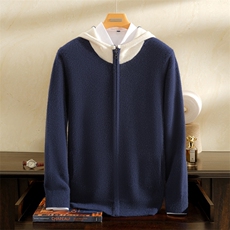 2025年秋季青春流行长袖加厚撞色开衫连帽，男装羊绒开衫，雪贝坊一店