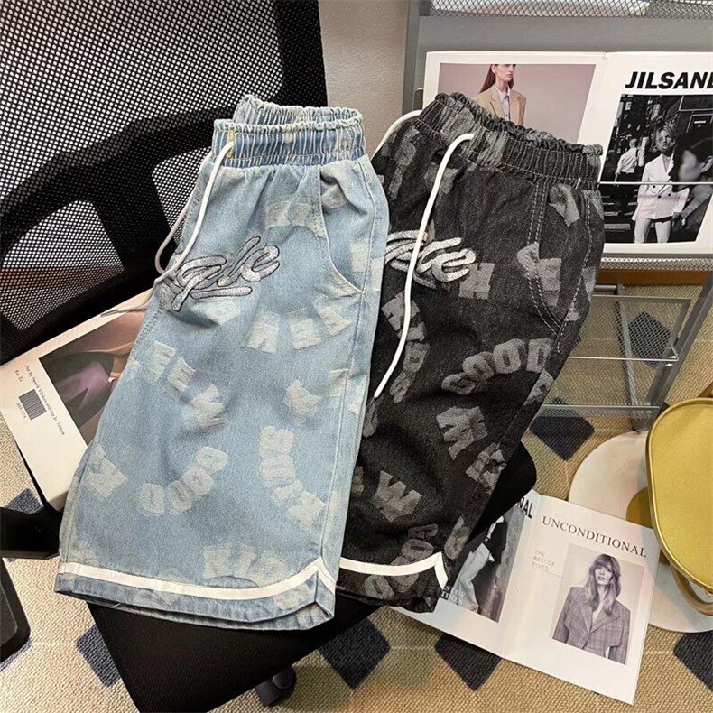 牛仔短裤男夏季宽松潮流五分裤嘻哈设计感小众大裤衩LK4711-P40,男装牛仔裤,星座1008