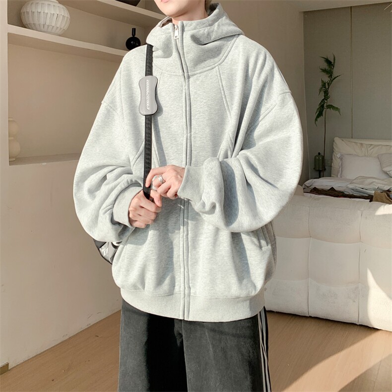 内景秋冬港风大码拼接开衫卫衣男宽松连帽外套WY00741/P55加绒P60,女装短外套,电商B316