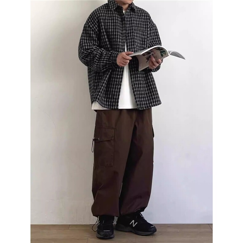 J20-P45格子衬衫男长袖春秋季vintage美式复古休闲宽松百搭,男装衬衫,电商B323A