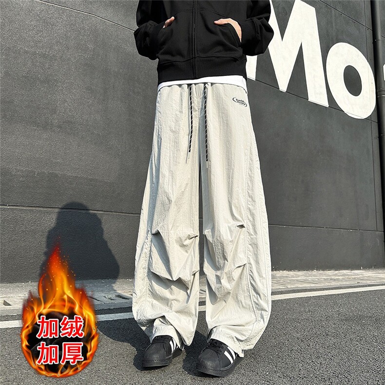 秋冬加绒美式vibe宽松阔腿工装休闲裤伞兵裤长裤松紧2025新款男女图片
