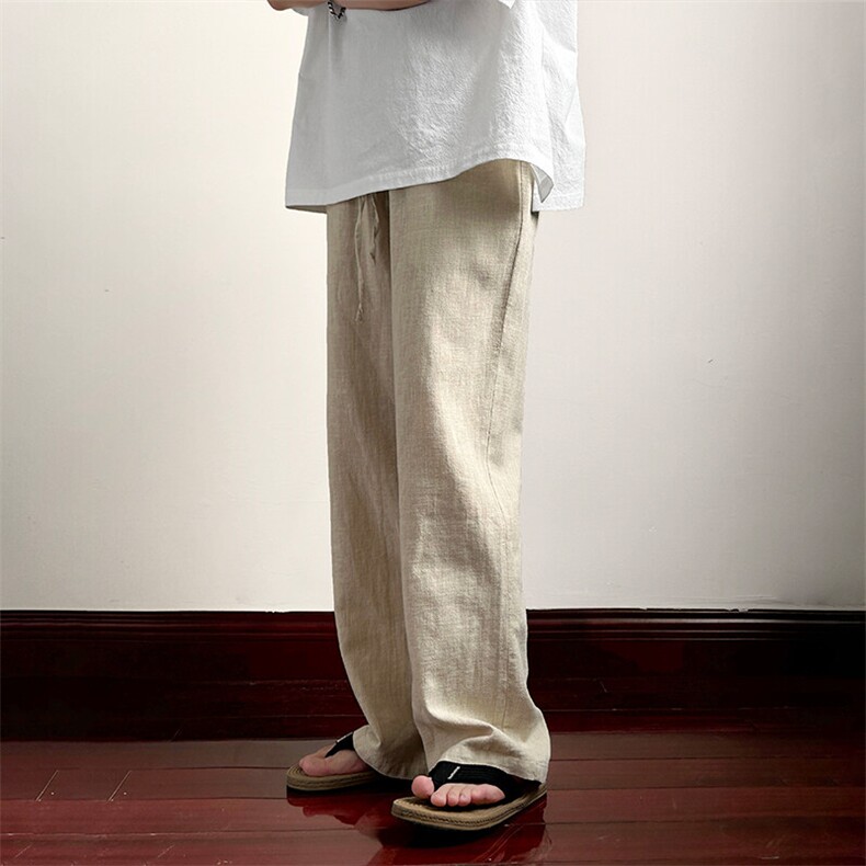 2025现货棉麻质感垂感阔腿裤宽松休闲直筒裤A351-AK2492-P50，男装休闲裤，电商A351