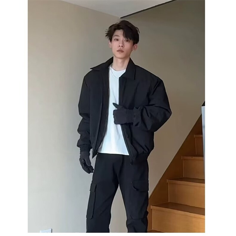 青少年男生显壮飞行夹克棉服美式高街长袖外穿常规款潮标准方领图片