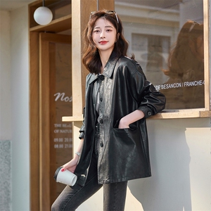 海宁真皮皮衣女中长款2025新款高级感宽松休闲外套绵羊皮夹克上衣图片