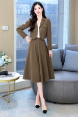 职业套装女高级感2024春秋新款时尚气质女神范小西装连衣裙两件套，女装套装/套裙，卡杰菲