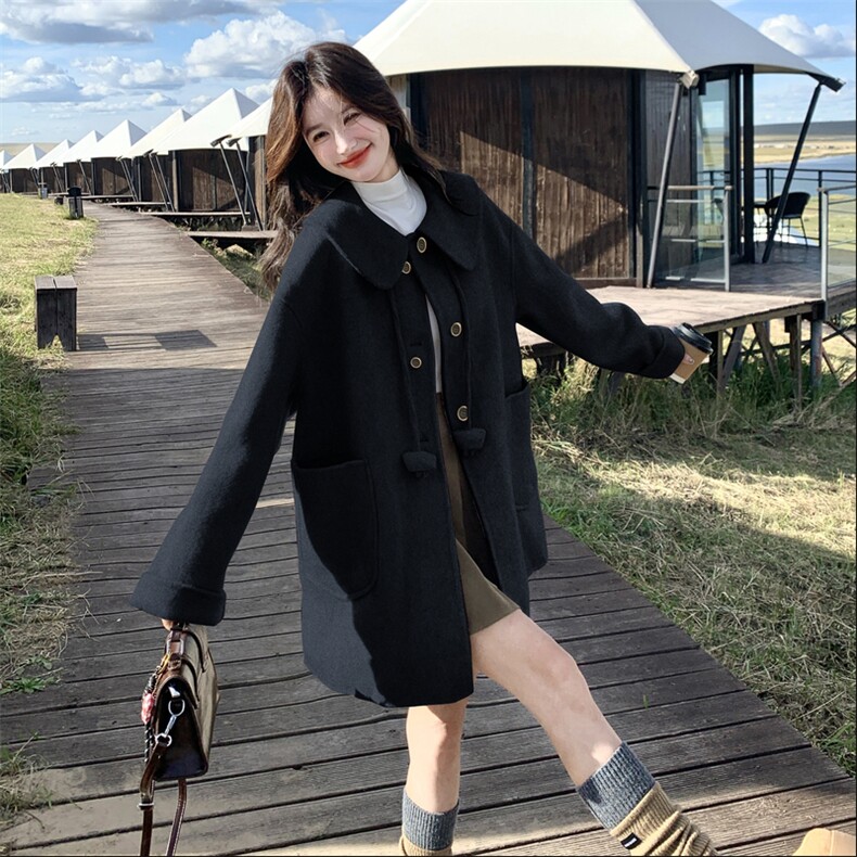 韩版气质高端羊毛呢大衣女2026早春新款中长款宽松显瘦羊绒外套厚,女装毛呢外套,丝露怡语
