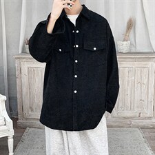 2025春夏新款灯芯绒港风纯色方领长袖休闲衬衫上衣D201-DM76-P45图片