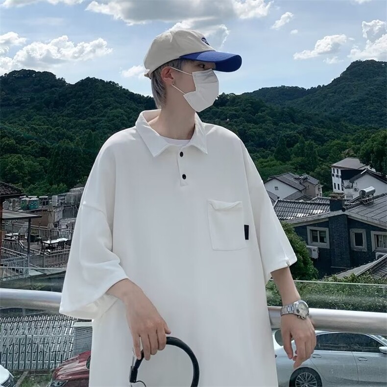 文艺男2024夏季卫衣标准日系新款五分袖潮流POLO衫纯色WB029-P31,男装卫衣,星座412-3