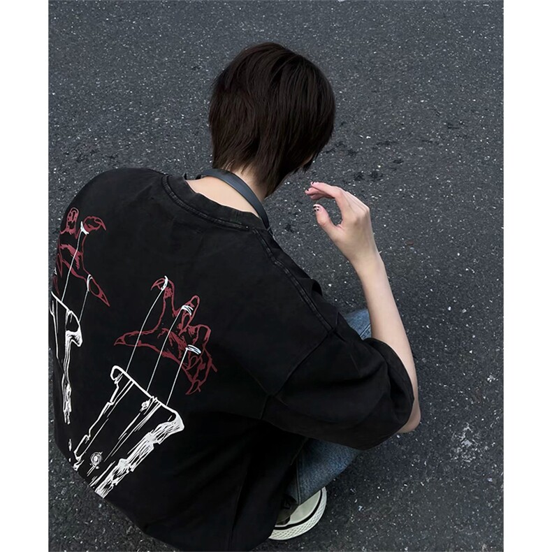 抖音得物供货240克重磅现货宽松美式纯棉水洗做旧印花T恤ATSX05，男装T恤，电商A443