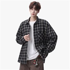 衬衫男春季新款港风宽松大码磨毛格子长袖衬衣CS550-P38，男装衬衫，星座214-3