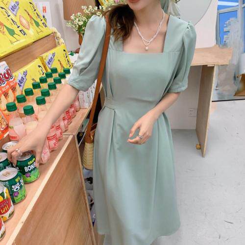 现货!气质方领收腰绑带后背镂空连衣裙，女装连衣裙，FUXINXIN 福歆歆