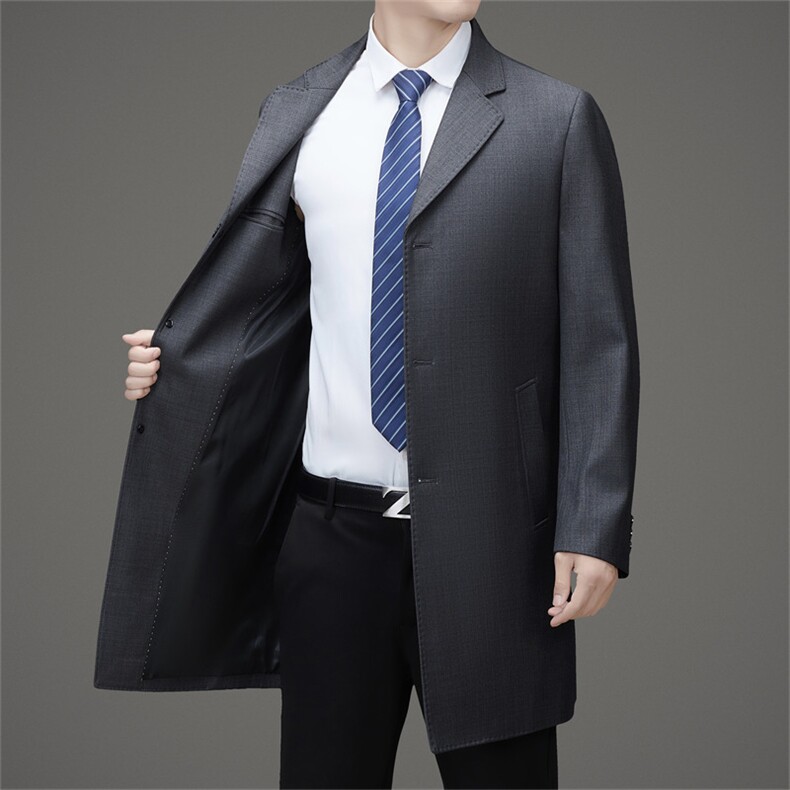 MJ81802春秋新款男士中长款风衣大翻领商务领导服男装纯色外套,男装风衣,电商B360A（原721A）