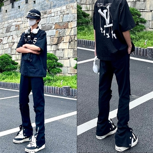 新款美式高街ins小众拉链排扣破洞休闲牛仔裤货号K642P6078图片