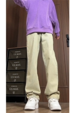 黄泥色直筒牛仔裤简约刺绣潮款长裤A061-JM1724-P65，男装牛仔裤，电商A061