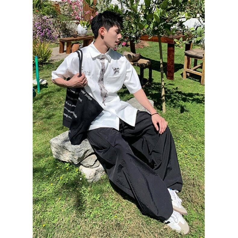 创意设计感领带涂鸦白色衬衫短袖男女夏季趣味学院风衬衣C384,男装T恤,星座1116A（原606A-3）