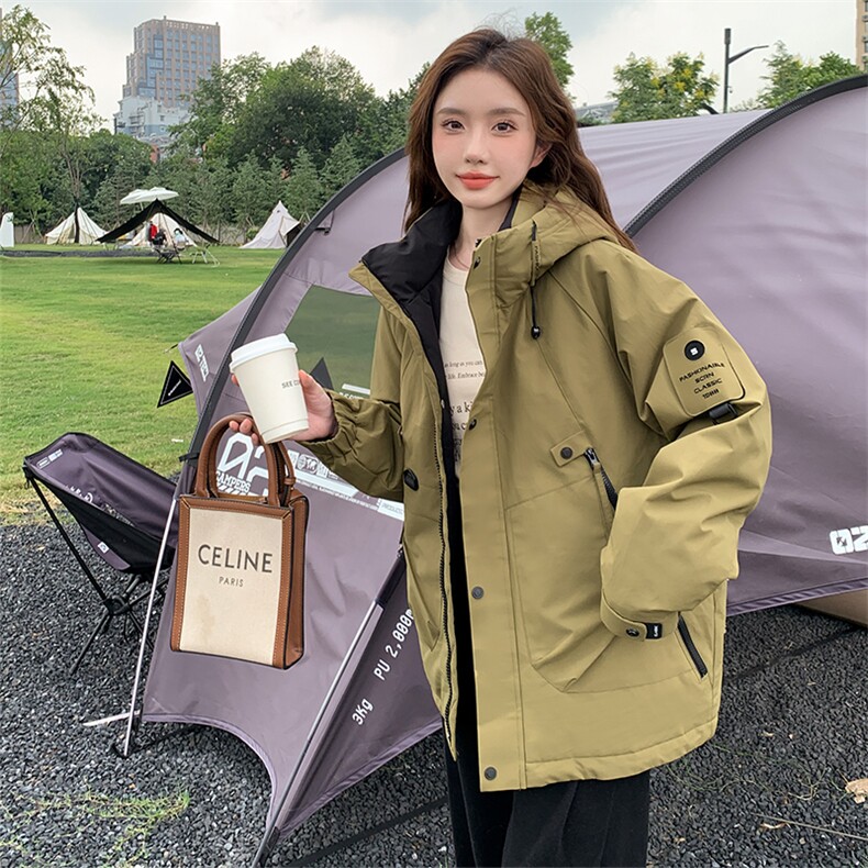 现货主推2024冬季加厚休闲百搭保暖连帽冲锋衣外套防风棉衣,女装棉衣/棉服,星宇服饰
