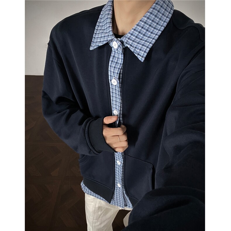 秋装新品假两件男女情侣拼接格子休闲卫衣上衣外套H1129特P48，女装短外套，电商A341