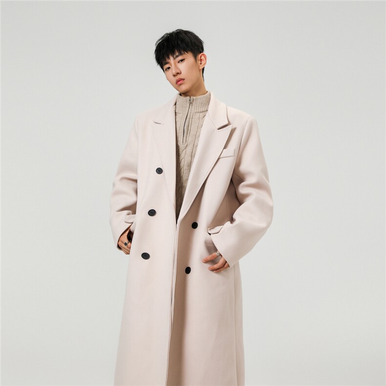 直播高品质韩系休闲长款过膝毛呢大衣高级感风衣外套，男装风衣，电商A430（原星座702）