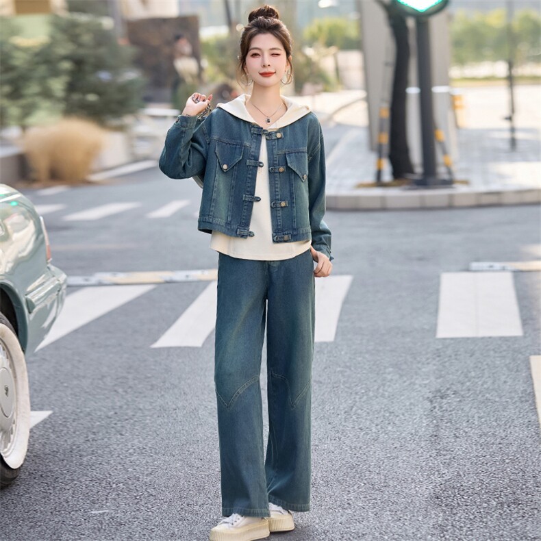 卫衣休闲牛仔套装女春装2025年新款时尚超火减龄洋气阔腿裤三件套,女装套装/套裙,欣品汇
