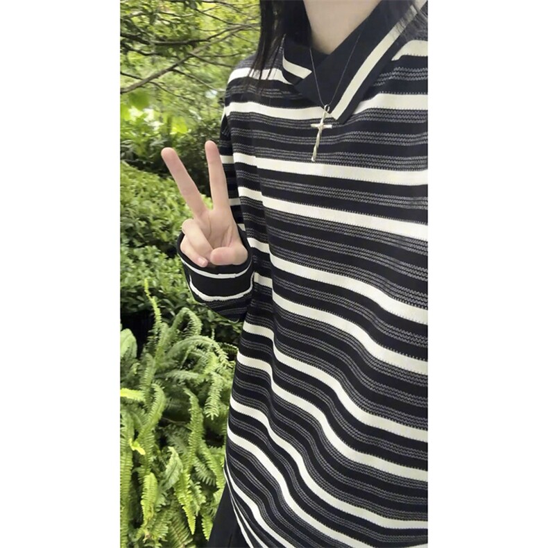 现货PL22-P55控88不规则翻领条纹polo衫男长袖秋季宽松休闲上衣服,男装Polo衫,星座403（原603-1）