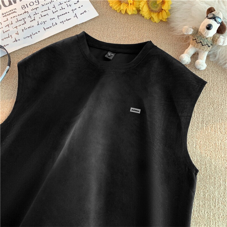 可设48小时发货支持抖音得物来样二开240克重磅美式麂皮绒背心t恤，男装背心/马甲，电商A486
