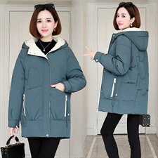 羽绒棉服2023年冬季新款女装时尚撞色休闲中长款加厚中长款棉衣，女装棉衣/棉服，韩然一族